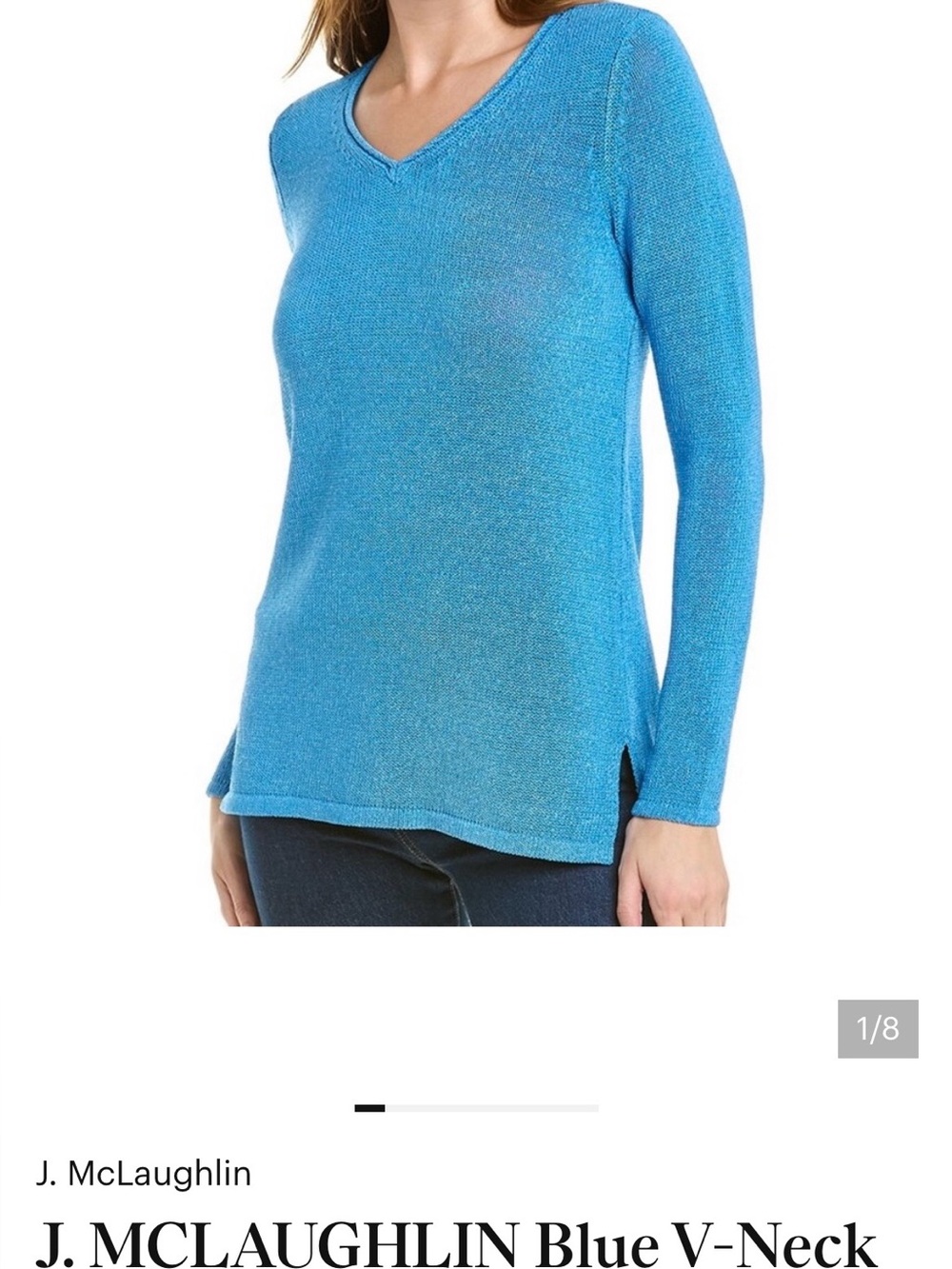 J. McLaughlin Sky Blue V-Neck Long Sleeve Knit Top